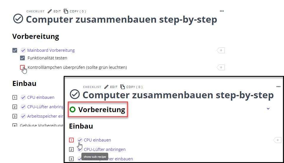 klappbare Überschriften